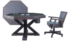 "The Weathered" 3-in-1 Slate Bumper Pool Table w/ Card and Dining Top + 4 Chairs by Berner Billiards