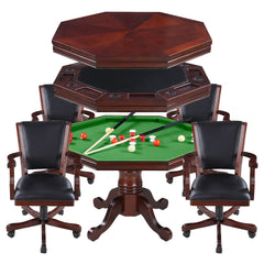 *PRE ORDER* 48-in Poker Table, Bumper Pool Combo Set with 4 Arm Chairs - Dark Wood Finish